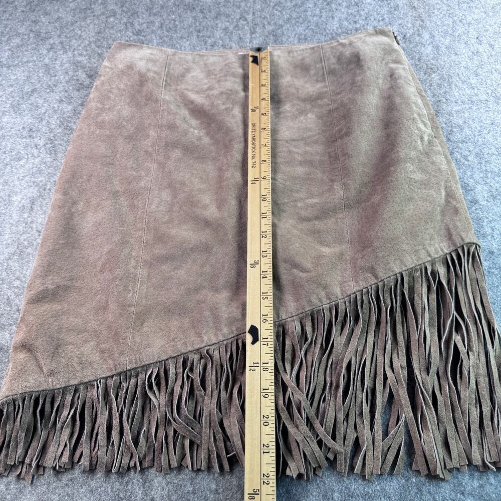 B Lucid Women's 12 Cream Western Prairie Leather Split Fringe Mini Skirt - Picture 6 of 7